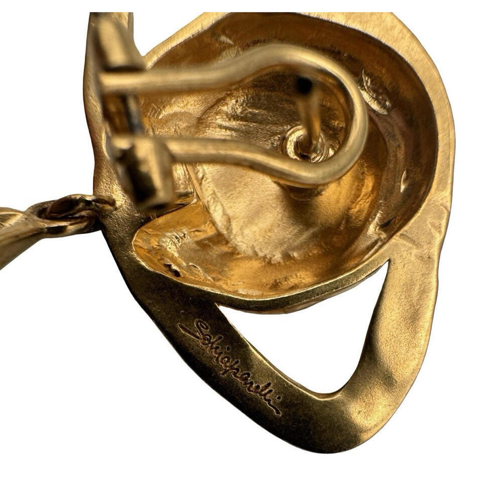Schiaparelli Signed Anatomy Dangle Earrings Gold Plated Brass - Picture 6 of 8